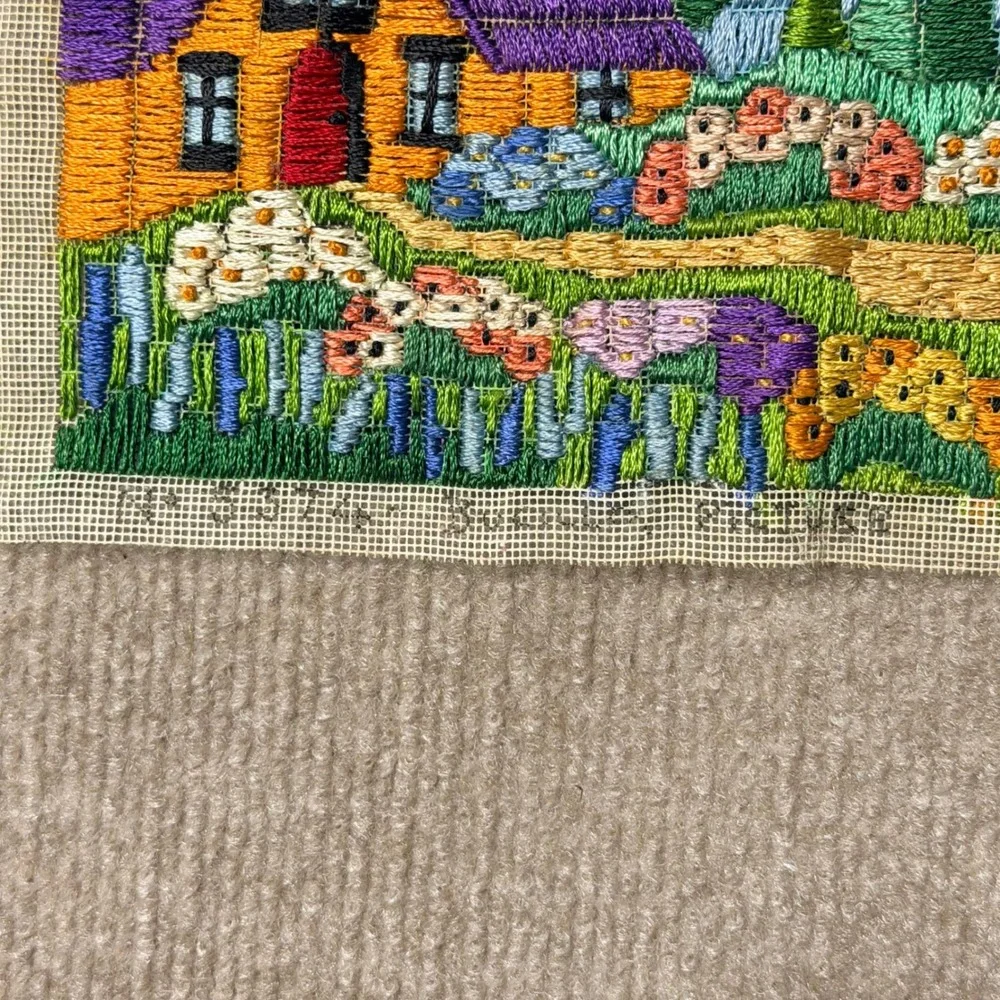 Vintage Sunset Pictures Needlepoint Windmill Cottage Landscape Made in USA 3374‎